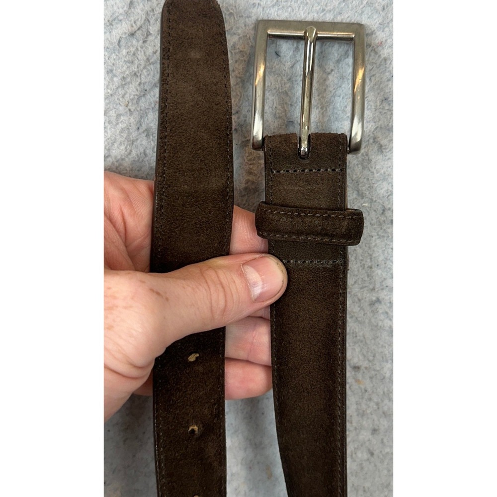 Brooks Brothers Belt Men 40 Suede Dark Brown Silver Buckle Classic Made In Italy